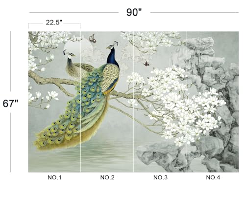 Eierme-Flower Pattern Peacock Illustration Wallpaper Mural Wallpaper Peel and Stick 90" x 67" by Eierme - Image 5