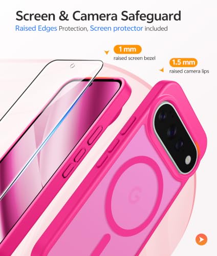 Image of FNTCASE for Google Pixel 11 Pro XL Case, Fit for Magsafe, Screen Protector | Translucent Matte Magnetic Back, 14FT Military Grade Drop Protection, Shockproof Protective Phone Cover, Hot Pink