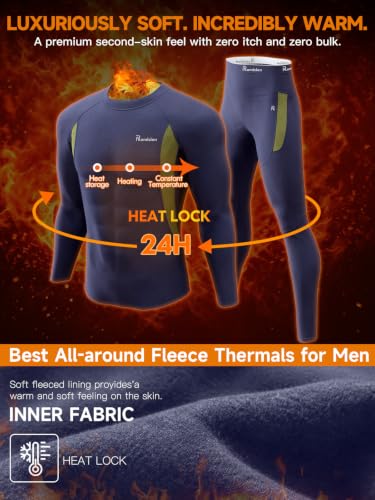 Image of romision Thermal Underwear for Men Stretch Fit, Fleece Base Layer Top & Bottom Set, Insulated Long Johns for Cold Weather Hunting