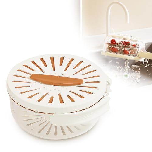 Cxqbsmy Cesto di scarico 2 in 1, ciotola per frutta con coperchio, cesto di scarico multifunzione con manico pieghevole, cesto per lavare verdure, frutta portatile, scolapasta con manico