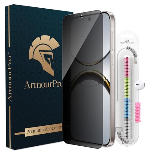 Image of ArmourPro Privacy Tempered Glass Compatible for OPPO Find X9 and X8 (6.59 Inch) Edge-to-Edge Protection Coverage with Easy Installation kit & Cable Protector | Anti-Spy Guard