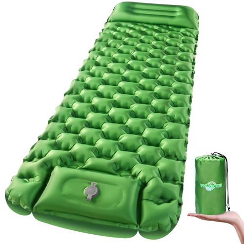 WANNTS Sleeping Pad Ultralight Inflatable Sleeping Pad for Camping, 75 »X25 », Built-in Pump, Ultimate for Camping, Hiking – Airpad, Carry Bag, Repair Kit – Compact & Lightweight Air Mattress(Green)