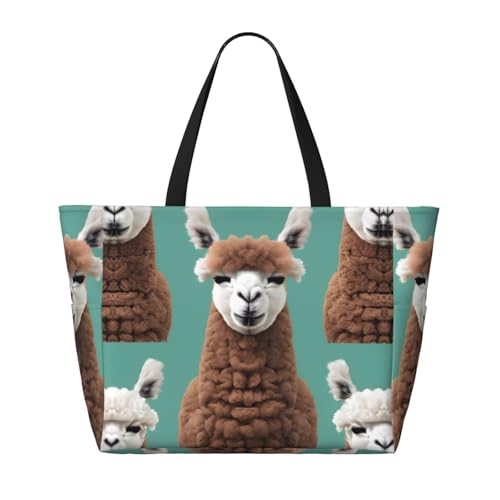 Alpaca Llama Large Capacity Foldable Tote Bag Women Beach Tote Bag Handbag Gym Bag Travel Shopping Bag2