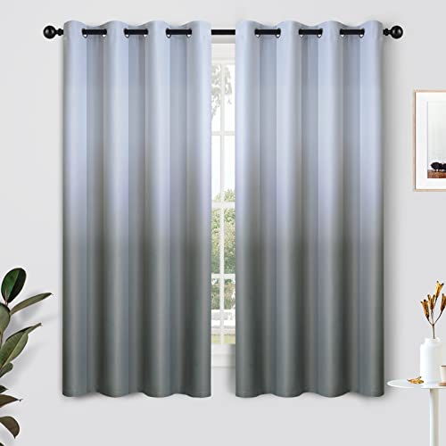 Image of SimpleHome Ombre Gradient Grey White to Gray Curtains for Bedroom, 52Wx63L | Room Darkening Curtains,Light Blocking Thermal Insulated Grommet Window Curtains for Living Room,2 Panels,63 Inches Length