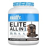 NATLY ELITE ALL-IN-ONE 2,4 kg | Todo en Uno | Proteína y Carbohidratos con Aminoácidos, Creatina, Enzimas y Probióticos | Fórmula Todo en Uno para Masa Muscular y Recuperación | Sabor Chocolate