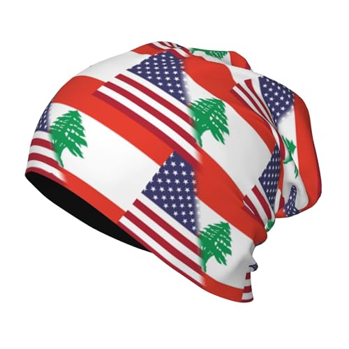 American Flag and Lebanese Flag Kids Leisure Elastic Knitted Hat Junior Large Size Knit Cap Child Beanie Black