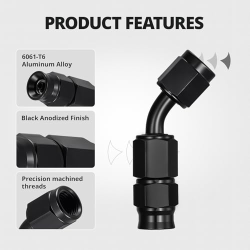 Image of EVIL ENERGY 3AN PTFE Hose End Fitting 45 Degree Black for PTFE Hose Only 4PCS