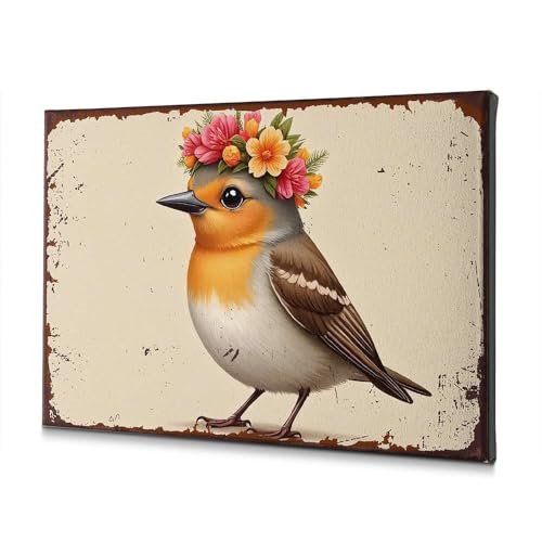 Impression sur toile oiseau et fleurs cadeau idéal pendaison de crémaillère 40x60cm