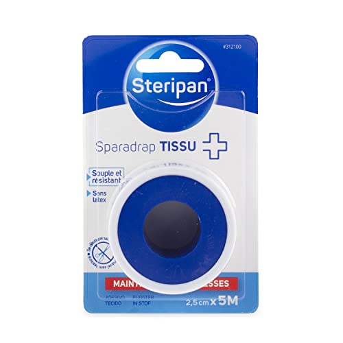 Steripan - Sparadrap Tissu - Souple Et Résistant - Sans Latex - Se Découpe Sans Ciseaux - Maintien Des Compresses - 5m x 2,5cm Cover