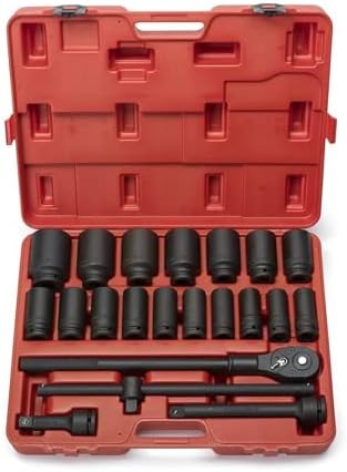 NEIKO 02409A 3/4-Inch-Drive Deep Impact Socket Set, SAE Sizes 7/8" to 2", Ratchet Handle and Extension Bars Included, Chrome Molybdenum Steel, 22-Piece Set
