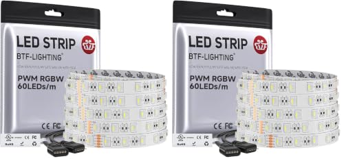 Image of BTF-LIGHTING RGBW LED Strip Lights,UL Listed,5050 4 Colors in 1 RGB + 6000K-7000K Cool White,12V DC,16.4ft /5m 60LEDs /m 12mm White PCB,IP30 for Home Decoration(No Adapter or Controller) (Pack of 2)