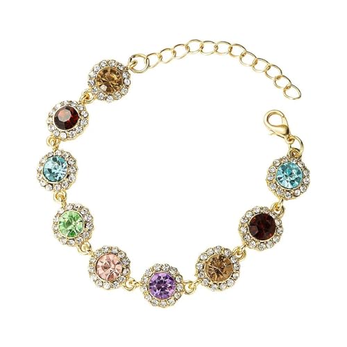IMINI Bracelet Femme Strass Multicolore Chaîne Ajourable Avec Cristaux De Zirconium Plaqué Or 14K Bijou Élégant Et Brillant Pour Cadeau Noël Anniversaire...