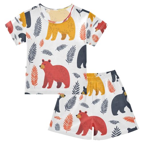 senya Short Sleeve Pajamas Sets Summer Cotton Sleepwear Red Yellow Bear