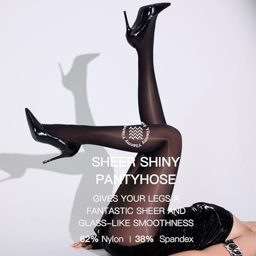 Image of Yilanmy Shiny Sheer Pantyhose for Women Oil Shimmer Tights Silky High Waisted Stockings Dance Jazz Tights