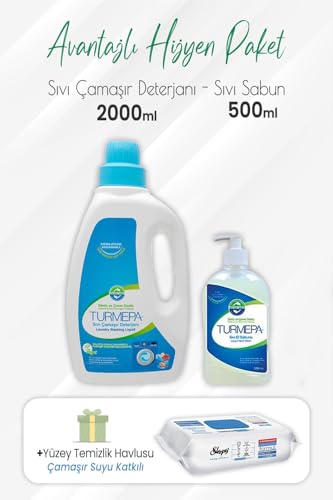 Sıvı Çamaşır Deterjanı 2 L, Sıvı Sabun 500 ml ve Çamaşır Sulu Havlu 100'lü