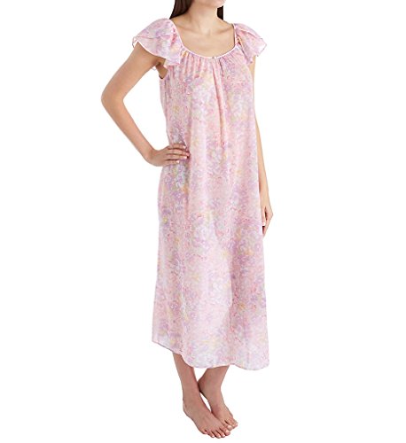 Miss Elaine Tricot Flutter Sleeve Long Gown (501308) S/Multi Pansies