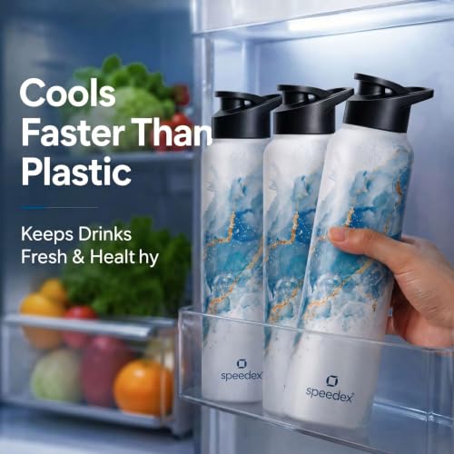Image of Speedex Stainless Steel Water Bottle 1 Ltr (1000ml), BIS Approved, Leak-Proof Sipper Cap, Ice Marble Printed Design, Office, School, Travel, Daily Use, Men, Women, Boys, Girls, Kids, Set of 4