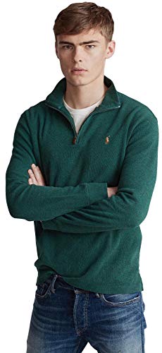 POLO RALPH LAUREN Mens Half Zip French Rib Cotton Sweater (XXL, GreenSigPony)