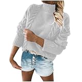 Jersey de manga larga para mujer, suéter grueso, cuello alto, liso, informal, sudadera térmica, blusa para mujer, 1 blanco., 3XL