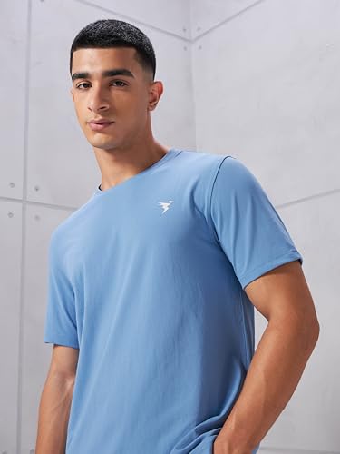 Image of TECHNOSPORT Men's Slim Fit Solid Crew Neck T-Shirt, Cotflex Quick Dry Wrinkle Resistant Polyester Sports Tee for Gym, Running, Training, Sports