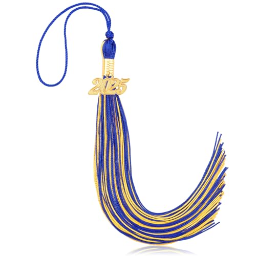 2025 Graduation Tassel Charm and Memorial Cords - Cap Decorations for Class of 2025 School Grad Party - Blue and Gold