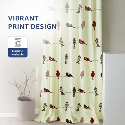 Image of Amazon Basics - Animal Print Light Filtering Curtains | 100% Cotton 150 TC | Set of 2 | 5 Feet | 115 x 150 cm | Cream | Eyelets & Tiebacks | Ideal for Bedroom and Living Room