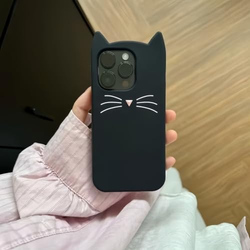 3D Cat Ears Shockproof Silicone Case for iPhone 13 Pro Max, Black - image 5