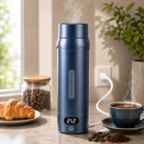 Tetera eléctrica portátil de acero inoxidable 450 ml azul miniatura 1