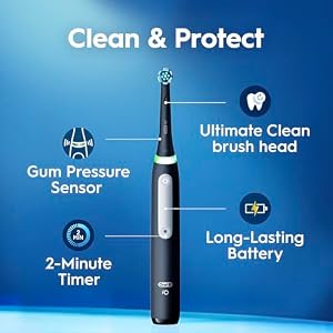 Oral-B Rechargeable Electric Toothbrush, iO3 Limited Deep Clean, 3 Cleaning Modes, Visual Pressure Sensor to Protect Gums, 2 Brush Heads, Travel Case, ICY Blue — photo 2 of 6