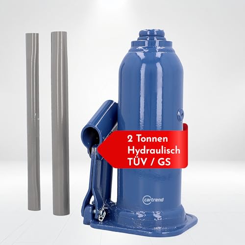 cartrend hydraulischer Wagenheber, Stockwagenheber, Stempel-Wagenheber, Tragkraft bis 2000 kg, gefertigt aus Qualitätsstahl