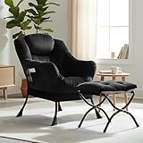 YOTATING Bequemer Sessel mit Fußhocker, Lazy Chair mit Ottomane, Freizeit-Akzentstuhl, Relax-Lounge-Sessel mit Armlehnen & Seitentasche für Wohnzimmer, Schlafzimmer & kleine Räume, Schwarz