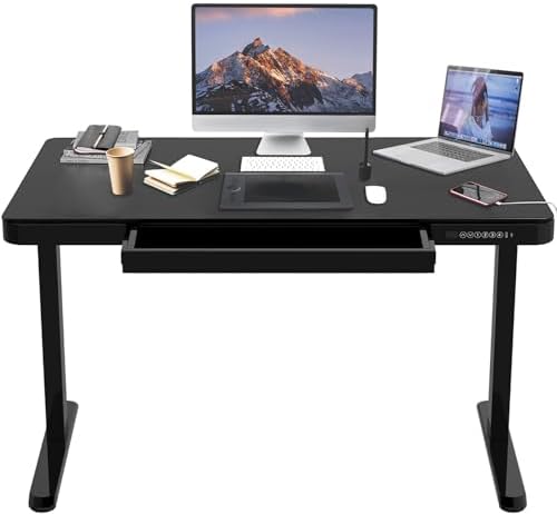 PrimeCables 48x24 Electric Standing Desk - Sit Stand Desk with Storage, Height Adjustable Home Office Workstation (72-122cm, 99lbs Capacity)