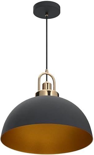 Miniatura 4 de YHANFENGCY Lámpara colgante vintage de 13.58 pulgadas, cúpula rústica negra y dorada, lámpara colgante de iluminación de granja, longitud del cable