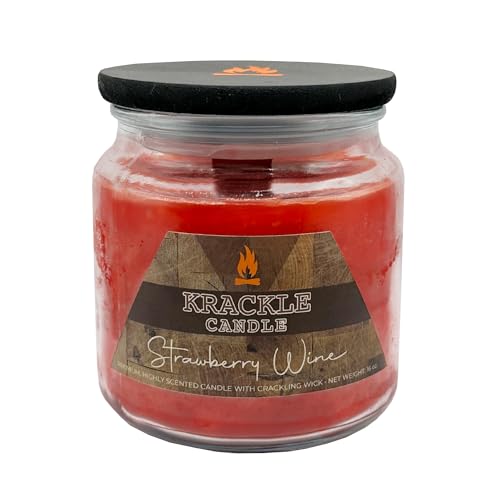 Image of Krackle Candle | Strawberry Wine | 16 oz Scented Candle with Natural Crackling Wooden Wick | Poured in the USA | Fruity Strawberry & Summer Berry Fragrance