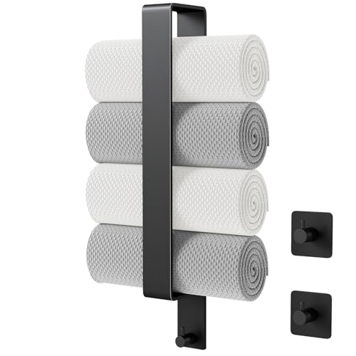 Handtuchhalter Ohne Bohren, Bethom 41CM Gästehandtuchhalter Selbstklebend, Edelstahl Handtuchhalter Schwarz Matt mit 2 Handtuchhaken, Handtuch Halter Wandmontage für Badezimmer