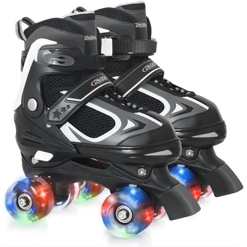 Image of Kids Roller Skates for Boys - Black for Toddler Little Kids Age 4 5 6 7- Adjustable All Light up Wheels Indoor Outdoor Sports Birthday Gift for Son and Grandson