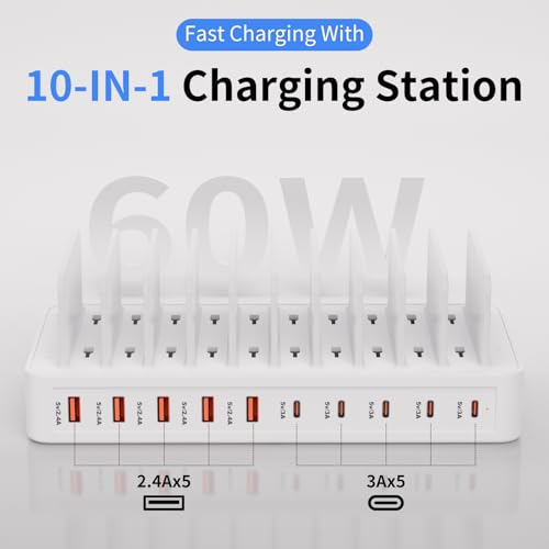 60W Charging Station for Multiple Devices, 10-Port USB Fast Charger - image 2