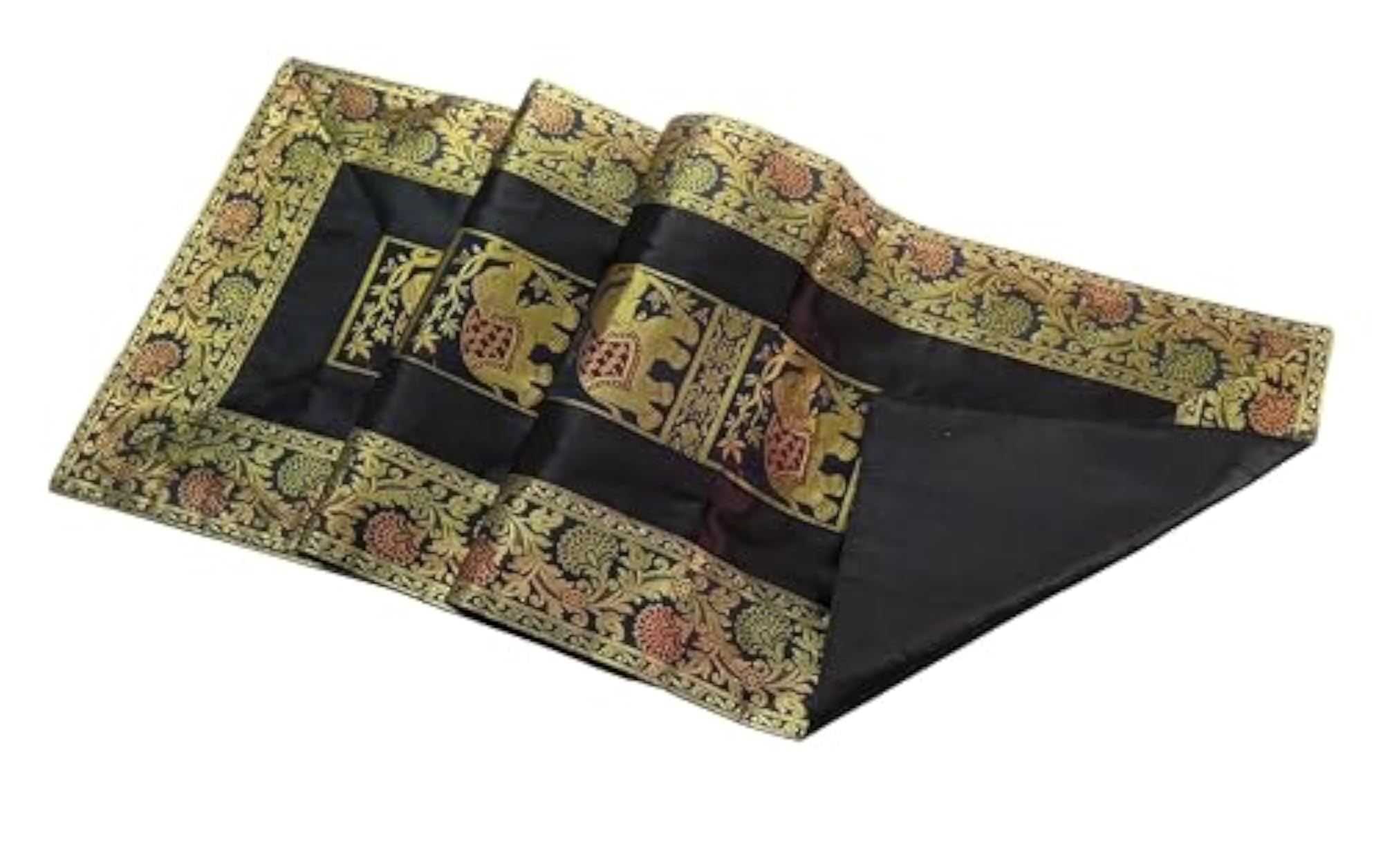 Ethnic Brocade Silk Table Runner, Elephant Design