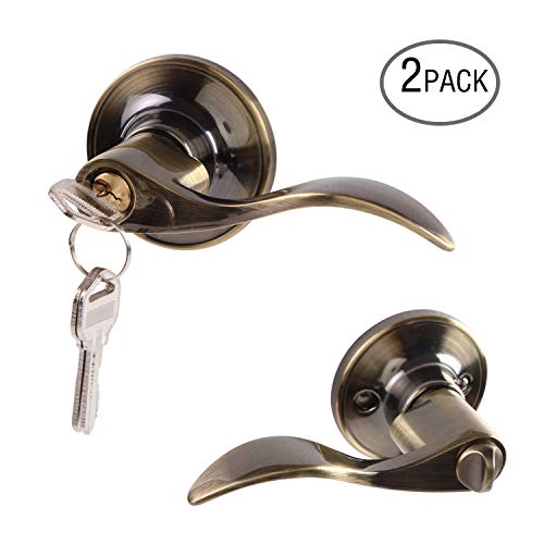 Ohuhu Keyed Door Knob Lever 2-Pack with Lock and Different Keys Leverset Lockset