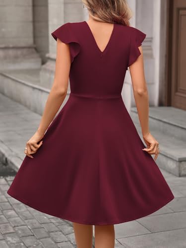 Image of MSLG Women's Fit and Flare Ruffle Short Sleeves Dresses Work V-Back Cocktail Semi Formal A Line Dress with Pockets 842