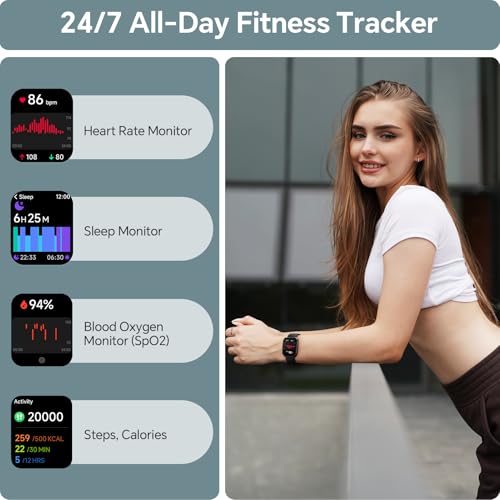 Image of Smart Watches for Women, 1.85 inch HD Smart Watch for Samsung /iPhone /Android, Fitness Tracker with 24 /7 Heart Rate /Sleep /SpO2 Monitor, Smartwatch 120+ Sports Modes 3ATM Waterproof (Jet Black, 1.8)