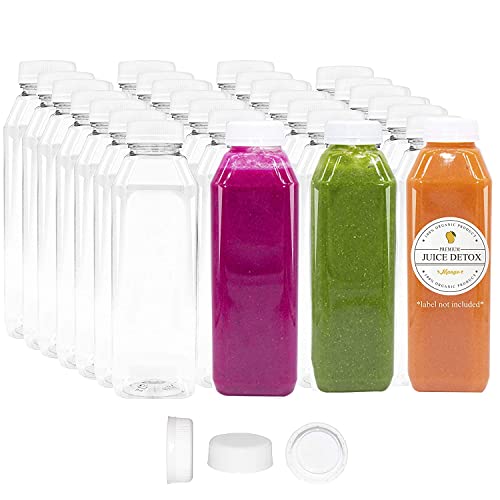 Upper Midland Products 10 oz Empty Juice Bottles - Set of 48 Reusable Clear Plastic Disposable Milk Containers with White Tamper Evident Caps