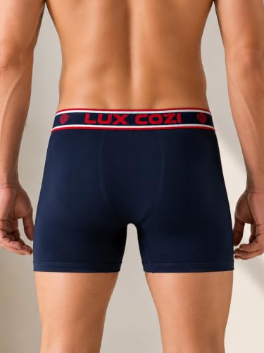 Image of Lux Cozi Men's Long Trunk Underwear Pack of 5 | Premium Super Combed Cotton Boxer Briefs for Men | Breathable,Moisture-Wicking | Soft Waistband | Comfortable Innerwear | Color May Vary