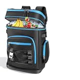 Zaino termico da 30 l, grande borsa termica per uomo e donna, a prova di perdite, impermeabile, per campeggio, spiaggia, attività all'aperto, viaggi, famiglia, picnic, barbecue (nero-blu)