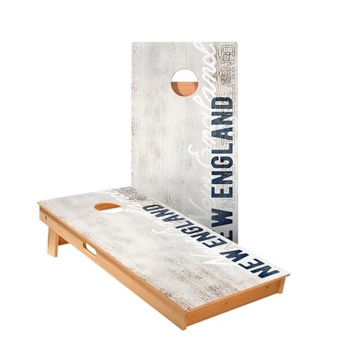 Skip's Garage New England Vintage Gameday Cornhole Boards - Includes (2) Boards (Resin Bags) + (1) Case & (2) Hole Lights