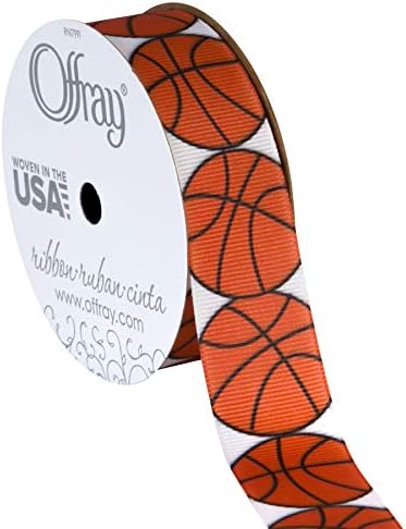 Offray 922132 7/8" Wide Grosgrain Ribbon, Basketball Pattern, 3 Yards