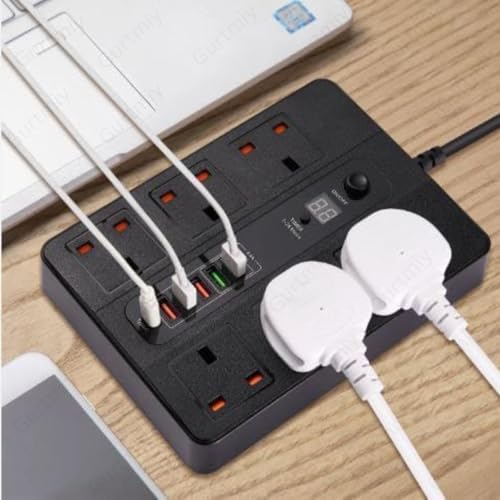 Image of Power Plate 6 Universal Extension Board with 6 Sockets Surge Protection Heavy Duty Strip 2500W Multi Plug for Home Office Use