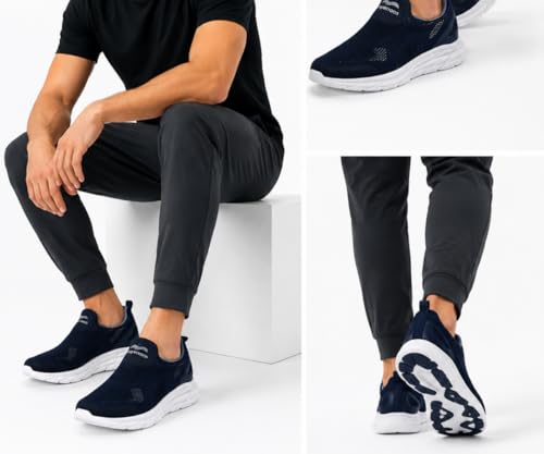Image of SHAPECRUNCH ArchWalk Men /Women Slip-On Sneakers, Navy Blue, Mesh Upper, Arch Support, Cushioned, Lightweight Walking Shoes
