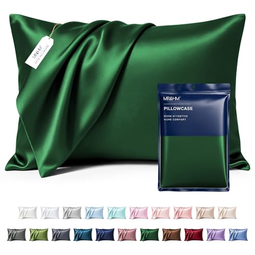 Image of MR&HM Satin Pillowcase for Hair and Skin, Silk Satin Pillowcase 2 Pack, King Size Pillow Cases Set of 2, Silky Pillow Cover with Envelope Closure (20x36, Dark Green)