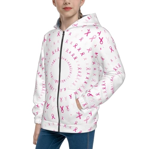 Breast Cancer Awareness (4) Kids Pullover Hoodies Boys Zip Up Sweatshirts Girls Athletic Clothes with Pocket